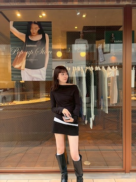 「kiehtova（キエトヴァ）の【kiehtova】VEIL DRAPE TOPS/ヴェール ドレープ トップス（Tシャツ/カットソー、ブラック系）」を使った、h.o.v_officialさん（レディース・158cm）の春コーディネート