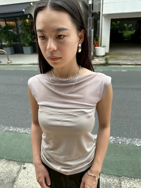 「kiehtova（キエトヴァ）の【kiehtova】SHEER SWITCH TOPS/シアースイッチトップス（タンクトップ、グレー系）」を使った、h.o.v_officialさん（レディース・160cm）の夏コーディネート