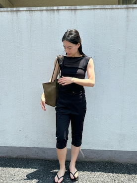「kiehtova（キエトヴァ）の【kiehtova】SHEER SWITCH TOPS/シアースイッチトップス（タンクトップ、ブラック系）」を使った、h.o.v_officialさん（レディース・160cm）の夏コーディネート