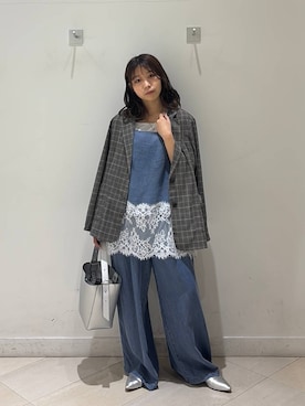 「GLOBAL WORK（グローバルワーク）のスペ軽5WAYショルダー/253022（ショルダーバッグ、シルバー系）」を使った、なあさん（レディース・155cm）の春コーディネート
