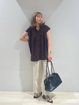 「GLOBAL WORK（グローバルワーク）のウツクシルエットDRYワイドパンツ/289061（その他パンツ）」を使った、なあさん（レディース・155cm）の夏コーディネート