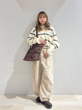 「GLOBAL WORK（グローバルワーク）のフレアスリーブレースプルオーバー/1046128（Tシャツ/カットソー、ホワイト系）」を使った、なあさん（レディース・155cm）の秋コーディネート