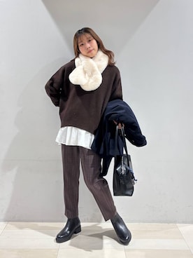 「GLOBAL WORK（グローバルワーク）のあったかウツクシルエットテーパードパンツ/575203（その他パンツ）」を使った、なあさん（レディース・155cm）の冬コーディネート