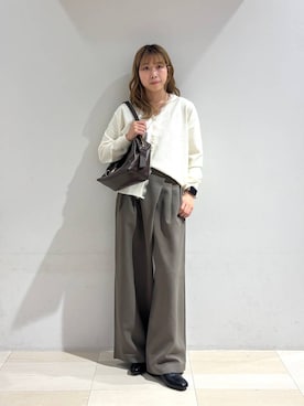 「GLOBAL WORK（グローバルワーク）のカシミヤタッチレースVカーディガン/1048996（カーディガン/ボレロ、ホワイト系）」を使った、なあさん（レディース・155cm）の秋コーディネート