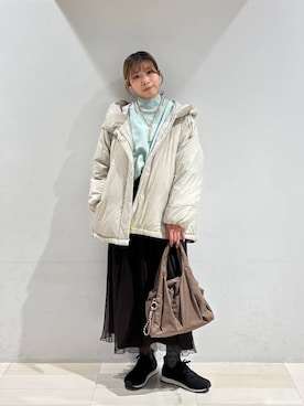 「GLOBAL WORK（グローバルワーク）のエアリュクスダウンフードブルゾン/495695（ダウンジャケット/コート）」を使った、なあさん（レディース・155cm）の冬コーディネート