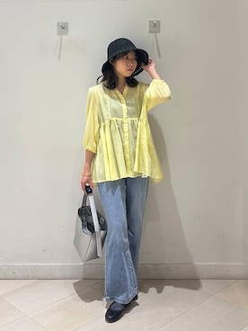 「GLOBAL WORK（グローバルワーク）のらくっション撥水バレエ/135873（バレエシューズ、ブラック系）」を使った、なあさん（レディース・155cm）の春コーディネート