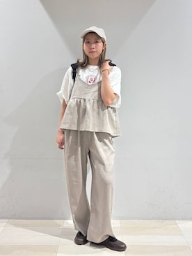 「アイテム（サロペット/オーバーオール）」を使った、なあさん（レディース・155cm）の夏コーディネート