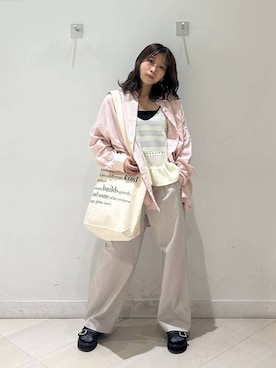 「WING（ウイング）のWingコラボ/Fffit エフィット/カップ付きキャミ/291149（キャミソール、ブラック系）」を使った、なあさん（レディース・155cm）の春コーディネート