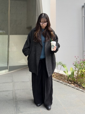 「アイテム（ピーコート）」を使った、KURUMIさん（レディース・159cm）の冬コーディネート