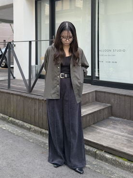 「カーキシャツ」｜KURUMIさん（レディース・159cm）の秋コーディネート