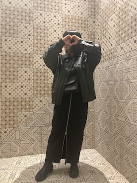 「アイテム（ライダースジャケット）」を使った、hirariさん（レディース・160cm）の秋コーディネート