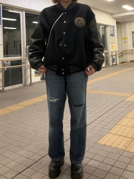 「秋服コーデ」｜「アイテム（スタジャン）」を使った、暖乃さん（レディース・159cm）の秋コーディネート