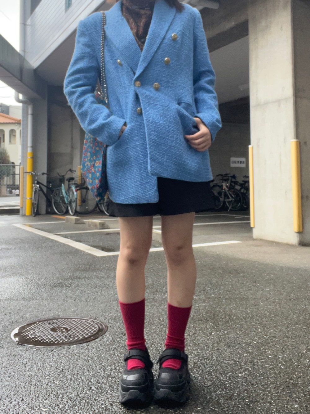 「春服コーデ、似合うラボに行こう、アパレルスタッフ、出勤コーデ、LOWRYS FARM、JEANASIS、ootd」｜「ZARAのアイテム（ジャケット/アウター、ブルー系）」を使った、暖乃さん（レディース・159cm）の冬コーディネートの1枚目の写真