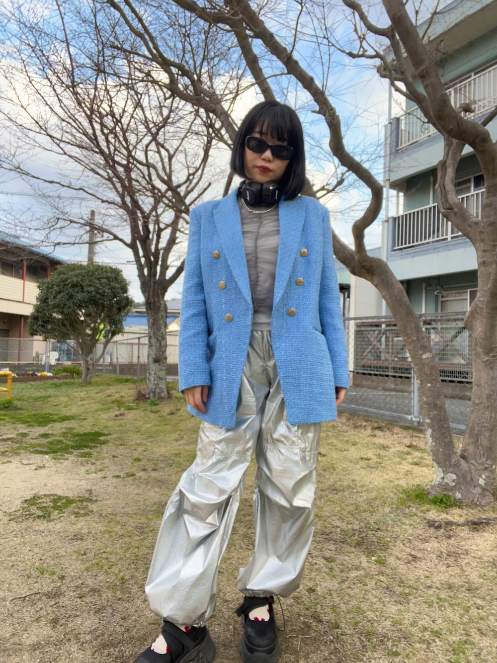 「春のおしゃ見えテクニック、アパレルスタッフ、春コーデ、ジャケット、ootd、出勤コーデ、アパレル店員、LOWRYS FARM、お出かけコーデ」｜「ZARAのアイテム（ジャケット/アウター、ブルー系）」を使った、暖乃さん（レディース・159cm）の春コーディネートの1枚目の写真