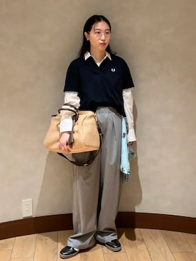 「FRED PERRY（フレッドペリー）のアイテム」を使った、中林さん（レディース・157cm）の春コーディネート