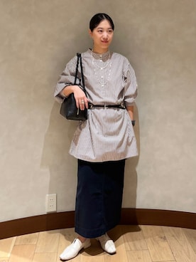 「SHIPS（シップス）のアイテム（スカート）」を使った、中林さん（レディース・157cm）の秋コーディネート