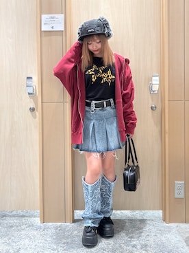 「アイテム（レッグウォーマー）」を使った、シものゆいかさん（レディース・145cm）の秋コーディネート