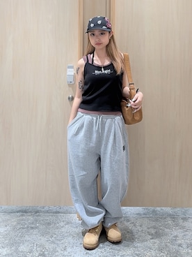 「X-girl（エックスガール）のMULTI WAY STRING CAMISOLE（キャミソール、ブラック系）」を使った、シものゆいかさん（レディース・145cm）の夏コーディネート