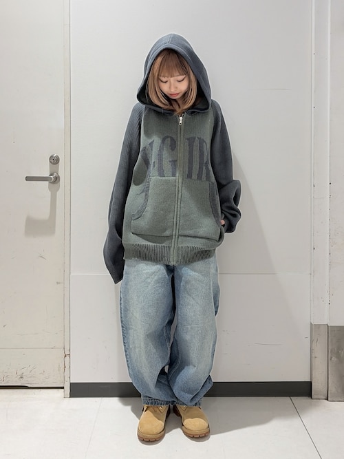 LOGO JACQUARD ZIP UP KNIT HOODIE（ニット/セーター）｜X-girl