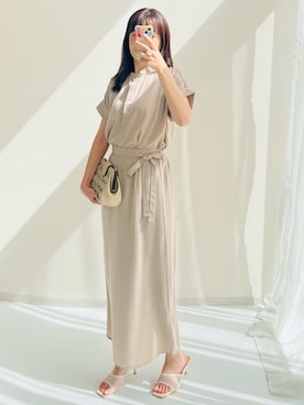 「nissen（ニッセン）の高身長　リネンライクブラウス（セットアップ対応）（トールサイズ）Essenave（シャツ/ブラウス、ベージュ系）」を使った、kanaさん（レディース・168cm）の春コーディネート