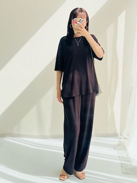 「nissen（ニッセン）の高身長　接触冷感・UVカット２点セット（トップス＋パンツ）（トールサイズ）（その他トップス、ブラウン系）」を使った、kanaさん（レディース・168cm）の春コーディネート