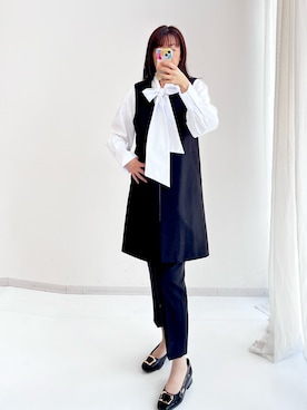 「ジレ」｜「アイテム（ノーカラージャケット）」を使った、kanaさん（レディース・168cm）の冬コーディネート