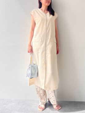 「nissen（ニッセン）の高身長　ジレワンピース（トールサイズ）Essenave（ワンピース、ベージュ系）」を使った、kanaさん（レディース・168cm）の夏コーディネート