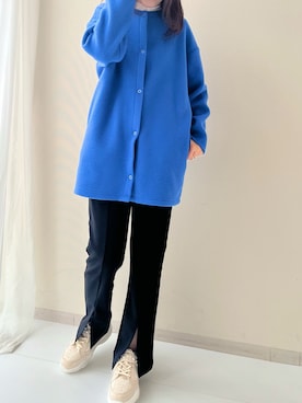 「スニーカーコーデ」｜「アイテム（ノーカラーコート）」を使った、kanaさん（レディース・168cm）の冬コーディネート