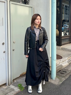 「モード系」｜「アイテム（ライダースジャケット）」を使った、柊さん（レディース・162cm）の秋コーディネート