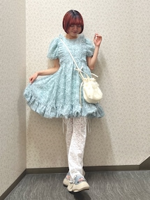 【即日発送】merry jenny floralミニフレアワンピース　ブルー merry jenny フリルカラーリボンミニワンピース（ブルー