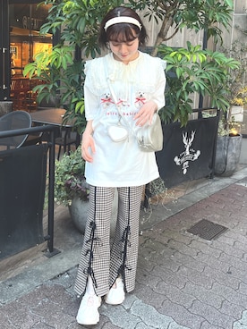 「merry jenny（メリージェニー）のアイテム（スラックス）」を使った、manamiさん（レディース・154cm）の夏コーディネート