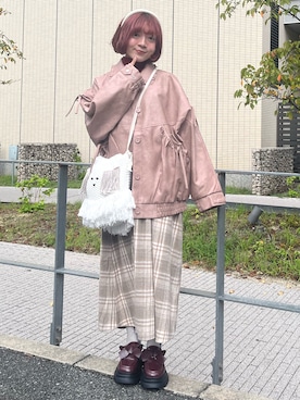 「ガーリーコーデ」｜「アイテム（ブルゾン）」を使った、manamiさん（レディース・154cm）の秋コーディネート