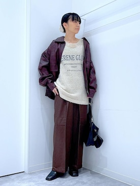 「LAKOLE（ラコレ）の裏起毛タックイージーパンツ / 591128（スラックス）」を使った、あおき@LAKOLE海老名さん（レディース・156cm）の秋コーディネート