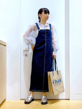 「若見え」｜「アイテム（ジャンパースカート）」を使った、あおき@LAKOLE海老名さん（レディース・156cm）の夏コーディネート