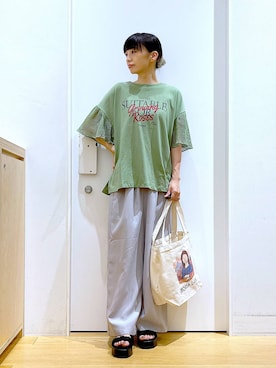 「LAKOLE（ラコレ）の袖メッシュアソートロゴT / 143177（Tシャツ/カットソー）」を使った、あおき@LAKOLE海老名さん（レディース・156cm）の夏コーディネート