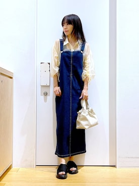 「若見え」｜「アイテム（ジャンパースカート）」を使った、あおき@LAKOLE海老名さん（レディース・156cm）の夏コーディネート