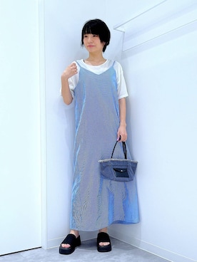「若見え」｜「アイテム（ワンピース/ドレス）」を使った、あおき@LAKOLE海老名さん（レディース・156cm）の夏コーディネート