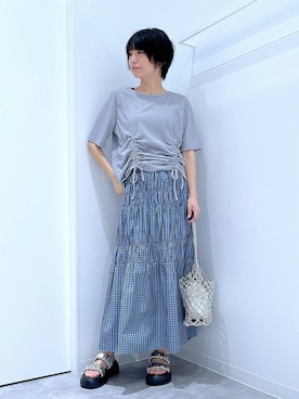 「LAKOLE（ラコレ）のアイテム（かごバッグ）」を使った、あおき@LAKOLE海老名さん（レディース・156cm）の夏コーディネート