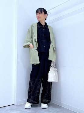 「LAKOLE（ラコレ）のチュールフリルバンスクリップ / 135391（バレッタ/ヘアクリップ、ホワイト系）」を使った、あおき@LAKOLE海老名さん（レディース・156cm）の春コーディネート