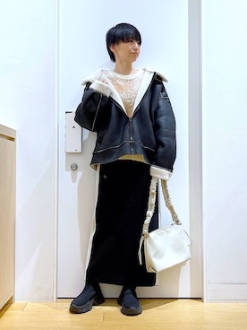 「若見え」｜「アイテム（ブルゾン）」を使った、あおき@LAKOLE海老名さん（レディース・156cm）の冬コーディネート