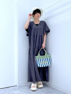 「若見え」｜「アイテム（ワンピース/ドレス）」を使った、あおき@LAKOLE海老名さん（レディース・156cm）の夏コーディネート