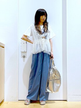 「アイテム（バックパック/リュック、シルバー系）」を使った、あおき@LAKOLE海老名さん（レディース・156cm）の夏コーディネート