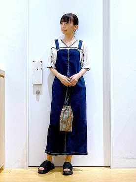「若見え」｜「アイテム（ジャンパースカート）」を使った、あおき@LAKOLE海老名さん（レディース・156cm）の夏コーディネート