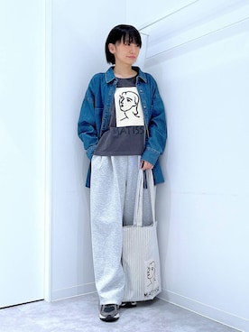 「LAKOLE（ラコレ）のケミカルウォッシュシャツ長袖 / 140262（シャツ/ブラウス）」を使った、あおき@LAKOLE海老名さん（レディース・156cm）の秋コーディネート