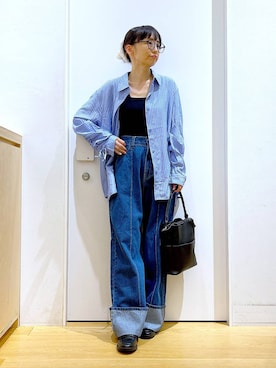 「柄シャツ」｜あおき@LAKOLE海老名さん（レディース・156cm）の秋コーディネート