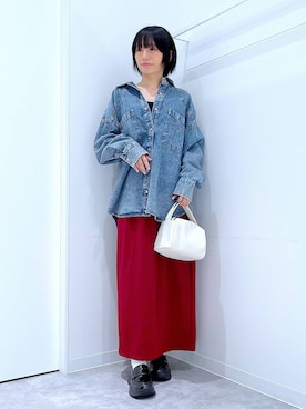 「LAKOLE（ラコレ）のケミカルウォッシュシャツ長袖 / 140262（シャツ/ブラウス）」を使った、あおき@LAKOLE海老名さん（レディース・156cm）の秋コーディネート