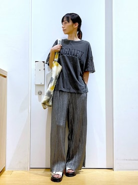 「LAKOLE（ラコレ）の袖メッシュアソートロゴT / 143177（Tシャツ/カットソー）」を使った、あおき@LAKOLE海老名さん（レディース・156cm）の秋コーディネート