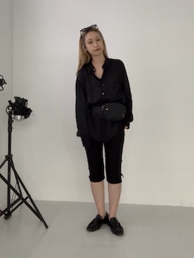 「URBAN RESEARCH（アーバンリサーチ）のTeya　STANDARD SHIRTS（シャツ/ブラウス、ブラック系）」を使った、momokaさん（レディース・155cm）の夏コーディネート