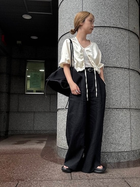 「SENSE OF PLACE by URBAN RESEARCH（センスオブプレイスバイアーバンリサーチ）のアイテム（トートバッグ）」を使った、momokaさん（レディース・155cm）の夏コーディネート