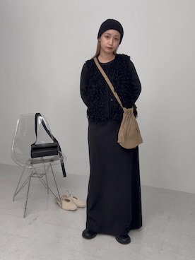 「SENSE OF PLACE by URBAN RESEARCH（センスオブプレイスバイアーバンリサーチ）のブラシヤーンループベスト（ベスト）」を使った、momokaさん（レディース・155cm）の秋コーディネート